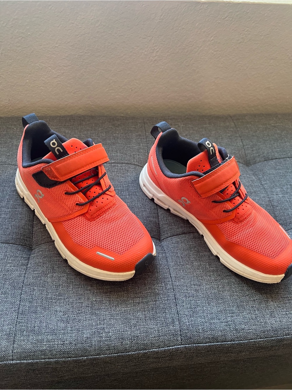 On Running Kids Coral and Black Velcro Athletic Sneakers